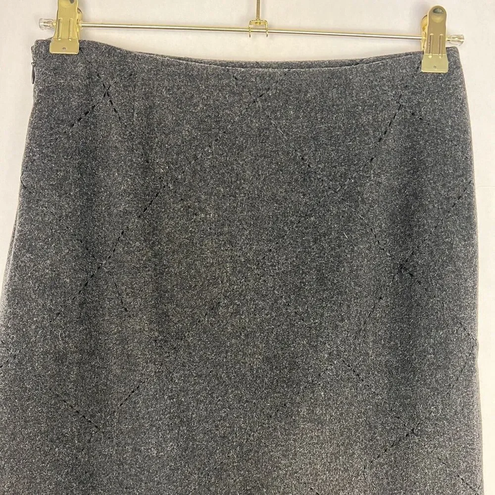 Casual Corner Vintage Pencil Skirt 4 Gray Wool Cashmere Diamond Cut Side Slits